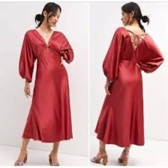 MSRP $240 ✨ Sachin & Babi Red Satin Maxi Dress  Size 4 | Dolman Balloon Sleeve ✨ - Picture 1 of 7